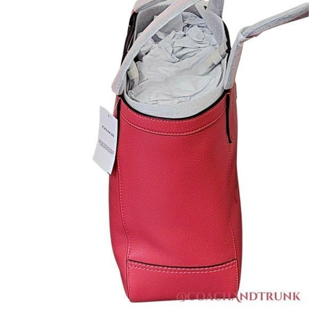 COACH Leather Tote 27 Leather Poppy Red Embossed Horse and Carriage NWT - Picture 6 of 16